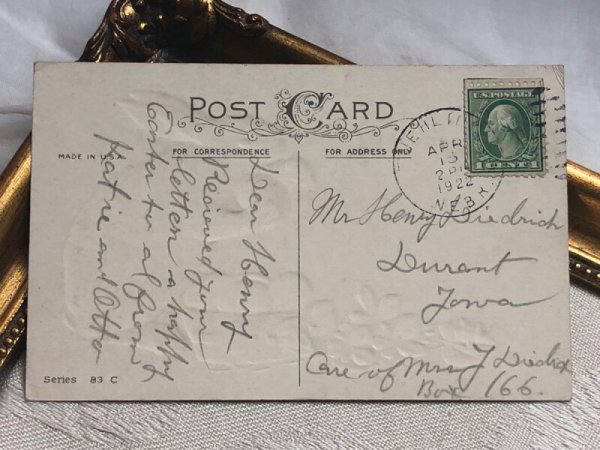 画像3: Postcard アンティークポストカード イースター  卵を持つウサギさん スミレ アメリカ1922年 (3)