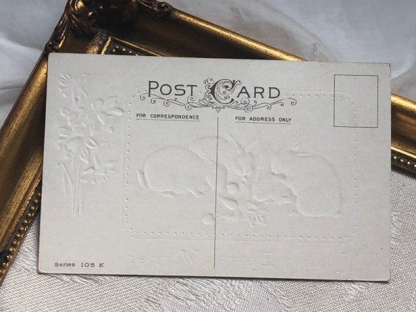 画像4: Postcard アンティークポストカード イースター ウサギたち スイセン Ellen Clapsaddle (未使用) (4)