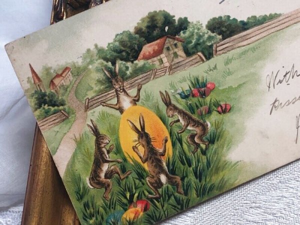 画像3: Postcard アンティークポストカード イースター 大きな卵を囲んで踊るウサギさんたち 1905年 (3)
