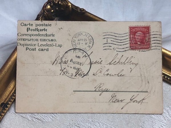 画像4: Postcard アンティークポストカード イースター 大きな卵を囲んで踊るウサギさんたち 1905年 (4)