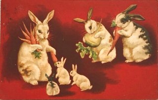 アンティークポストカード イースターのウサギとお揃いワンピの可愛い