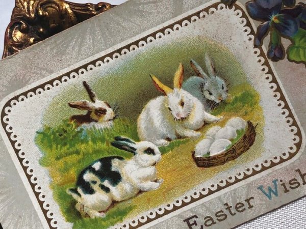 画像3: Postcard アンティークポストカード イースター 卵とウサギたち スミレ Ellen Clapsaddle (未使用) (3)