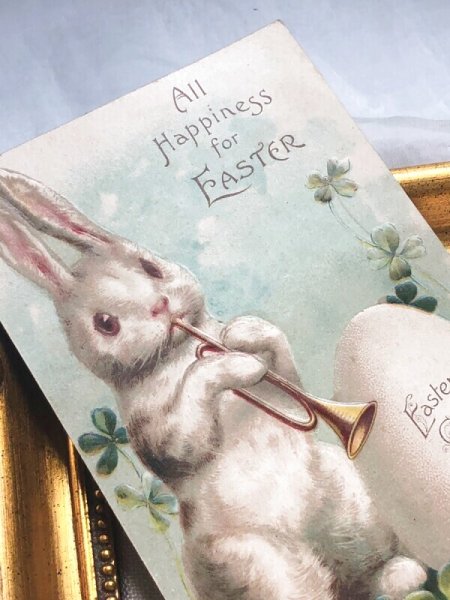 画像3: Postcard アンティークポストカード イースター  トランペットを吹くウサギさん 卵 Ellen Clapsaddle  (3)