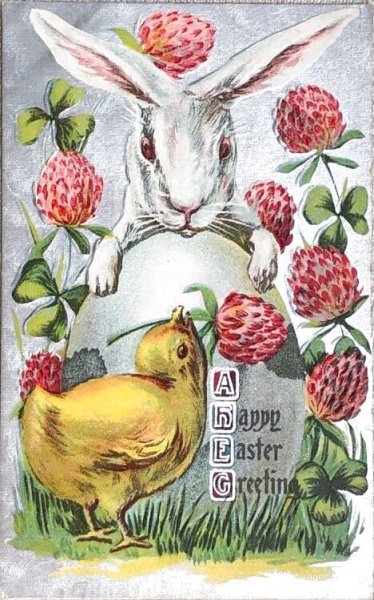 画像1: Postcard　アンティークポストカード　イースター  ウサギさんとヒヨコさん　卵 (1)
