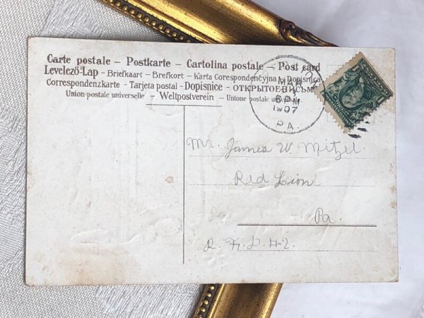 画像3: Postcard アンティークポストカード イースター  自動車に乗るウサギさんと卵 1907年 (3)