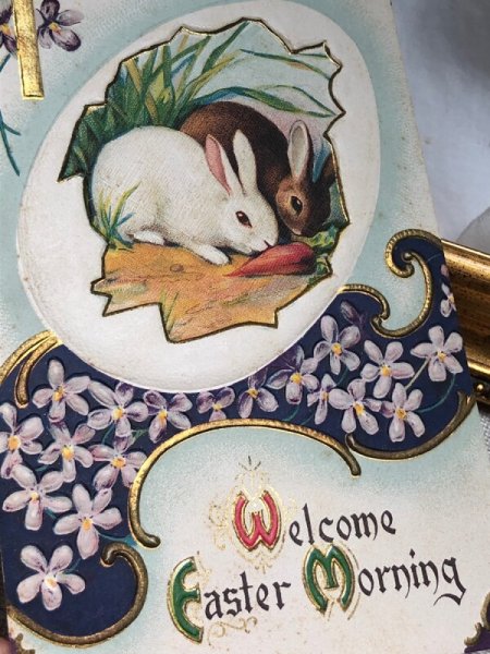 画像3: Postcard アンティークポストカード イースター  ウサギとスミレのお花 人参  (3)