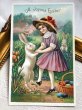 画像2: Postcard　アンティークポストカード　イースター 　ウサギとダンスをする女の子　 (2)