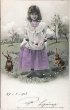 画像1: Postcard　アンティークポストカード　イースター 　ウサギさんと女の子　卵　フランス1903年 (1)