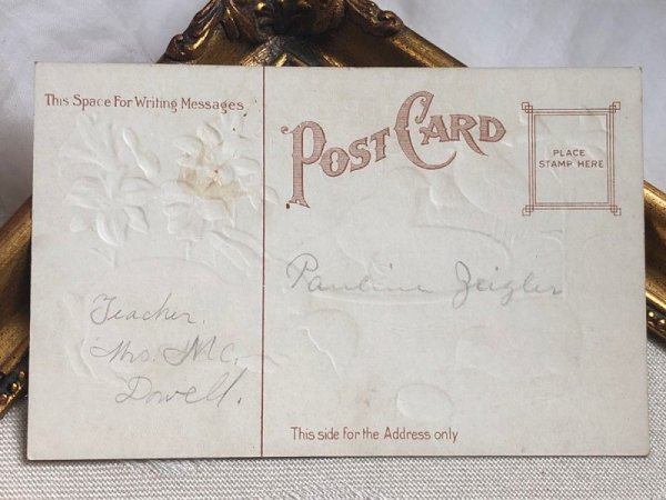 画像4: Postcard アンティークポストカード イースター  ウサギとヒヨコ 白百合のお花  (4)