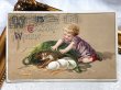 画像2: Postcard　アンティークポストカード　イースター 　女の子とバスケットの中のウサギさん　John Winsch (2)