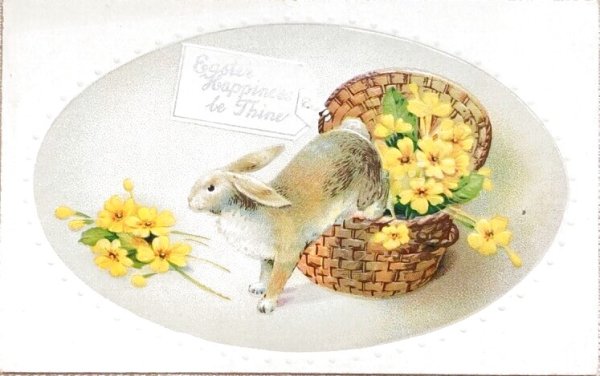画像1: Postcard　アンティークポストカード　イースター 　ウサギさんと黄色のお花　（未使用） (1)