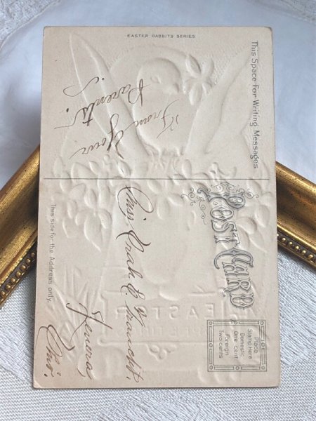 画像4: Postcard アンティークポストカード イースター  ウサギとヒヨコ スミレ  (4)