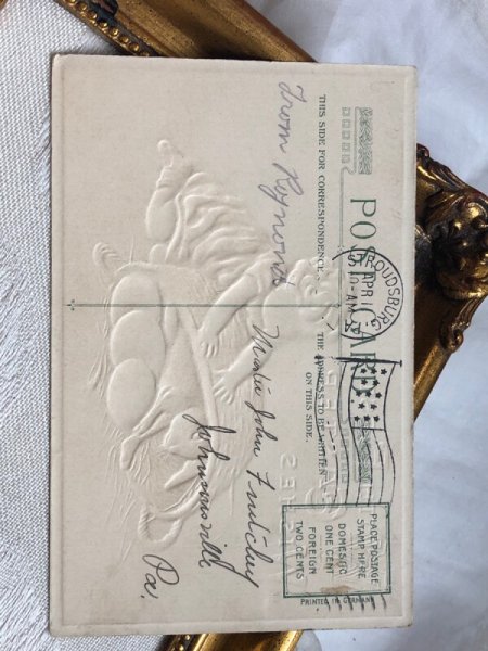 画像4: Postcard アンティークポストカード イースター  女の子とバスケットの中のウサギさん John Winsch (4)