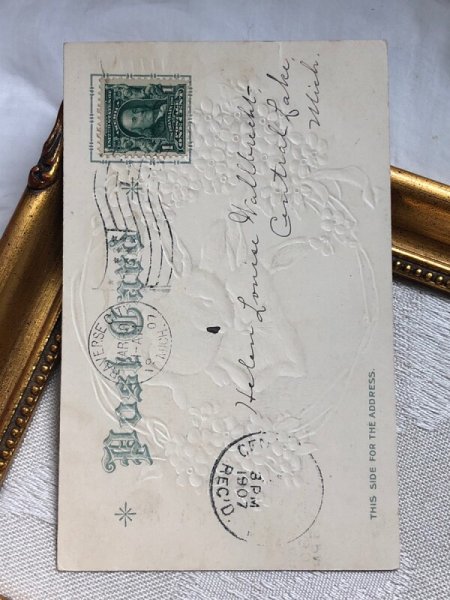 画像3: Postcard アンティークポストカード イースター  ウサギさんと忘れな草のお花 (3)