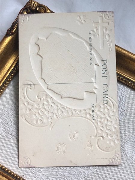 画像4: Postcard アンティークポストカード イースター  ウサギとスミレのお花 (未使用) (4)