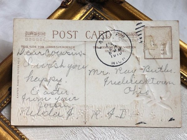 画像4: Postcard アンティークポストカード イースター  大きな卵とウサギとヒヨコ  (4)