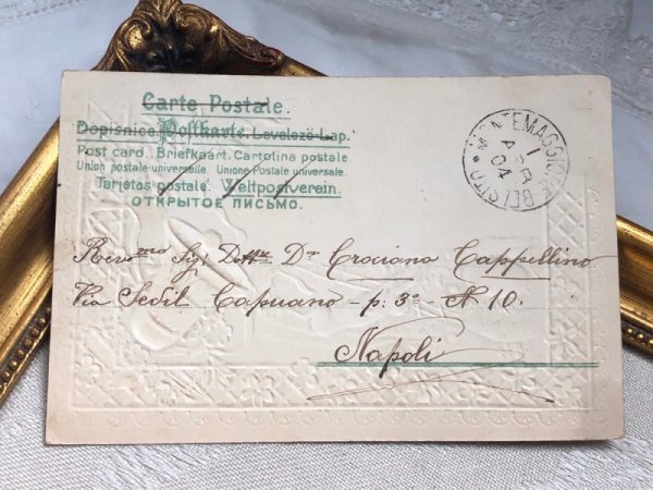 画像4: Postcard アンティークポストカード イースター  柵を飛び越えるウサギさん イタリア1904年 (4)