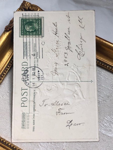 画像4: Postcard アンティークポストカード イースター  ウサギさんと女の子 1911年 (4)