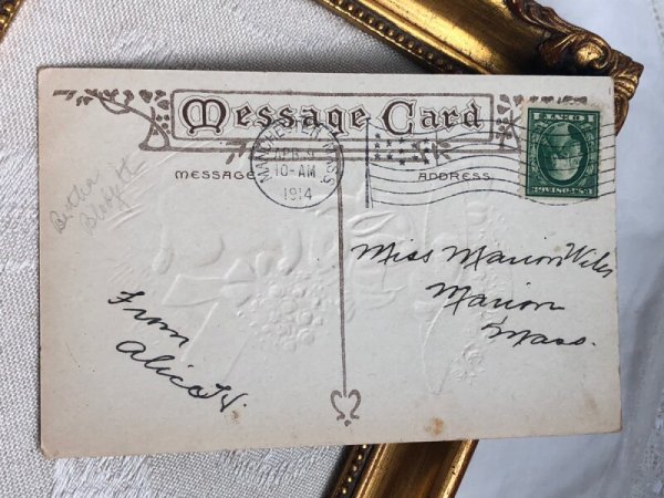 画像4: Postcard アンティークポストカード イースター  ウサギさんと帽子の女の子 1914年 (4)