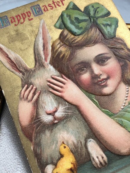画像3: Postcard アンティークポストカード イースター  目隠しされるウサギさんと女の子 ヒヨコ (3)