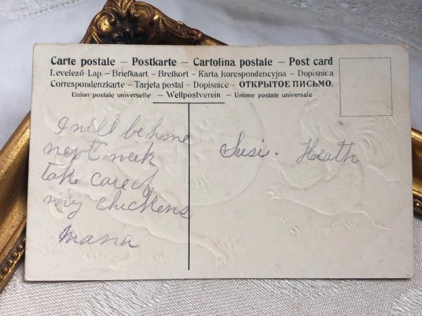 画像3: Postcard アンティークポストカード イースター  大きな卵を持ち出すウサギさんを追いかけるニワトリ  (3)