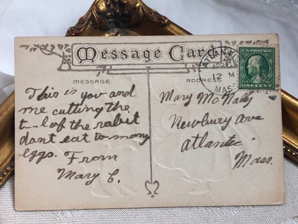 画像5: Postcard アンティークポストカード イースター  ウサギさんと帽子の女の子たち 1912年 (5)