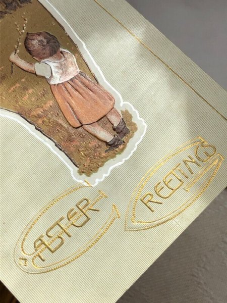 画像4: Postcard アンティークポストカード イースター  ウサギさんと女の子 1910年 (4)