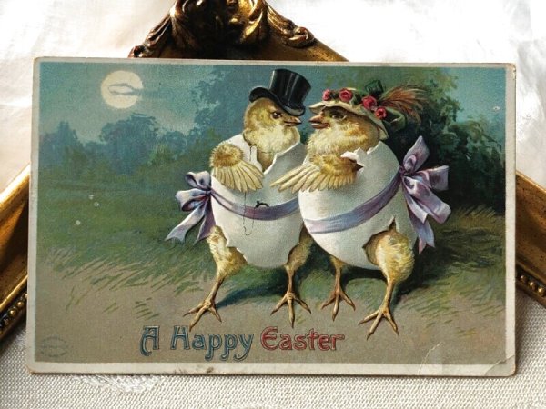 画像2: Postcard  アンティークポストカード　イースター　卵ドレスでお出かけをするヒヨコさん　Ellen Clapsaddle (2)