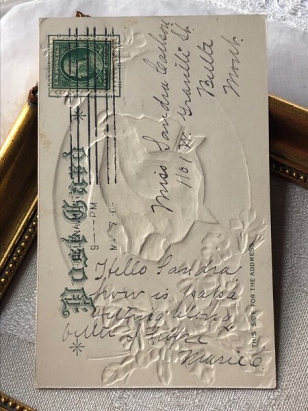 画像3: Postcard　アンティークポストカード　イースター　銀色の卵　ニワトリとヒヨコ　プリムローズ (3)