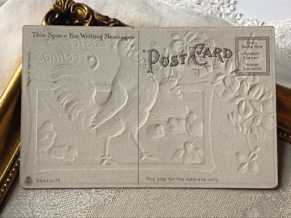 画像4: ▼SALE 500▼ Postcard アンティークポストカード イースター  ニワトリとヒヨコ 白スミレ (未使用) (4)