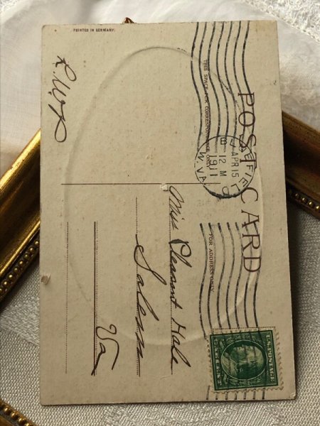 画像3: Postcard アンティークポストカード イースター  ニワトリとヒヨコ 青いリボン 1911年 (3)