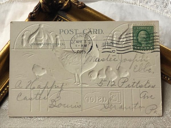 画像4: Postcard アンティークポストカード イースター  ニワトリとヒヨコ スノードロップのお花 1915年 (4)