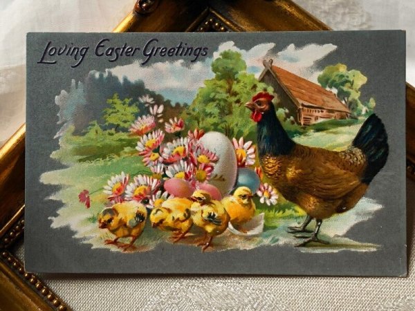 画像2: Postcard アンティークポストカード イースター 卵とヒヨコ お花  (2)