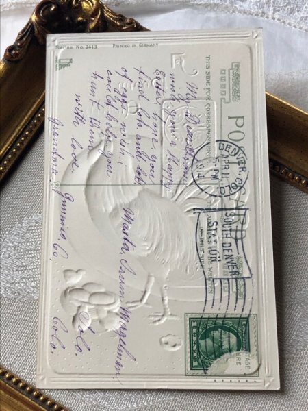 画像4: Postcard アンティークポストカード イースター  ニワトリとヒヨコ 卵 1914年 (4)