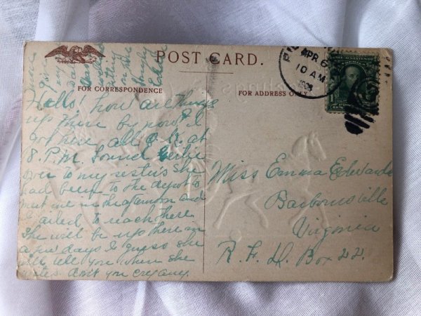 画像3: Postcard　アンティークポストカード　イースター　ヒヨコと卵と木馬の玩具　1908年 (3)