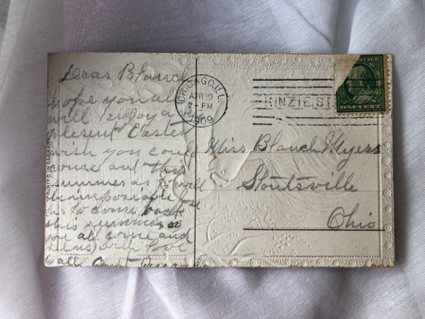 画像3: Postcard アンティークポストカード イースター ニワトリ 雌鶏 雄鶏 卵 1909年 (3)