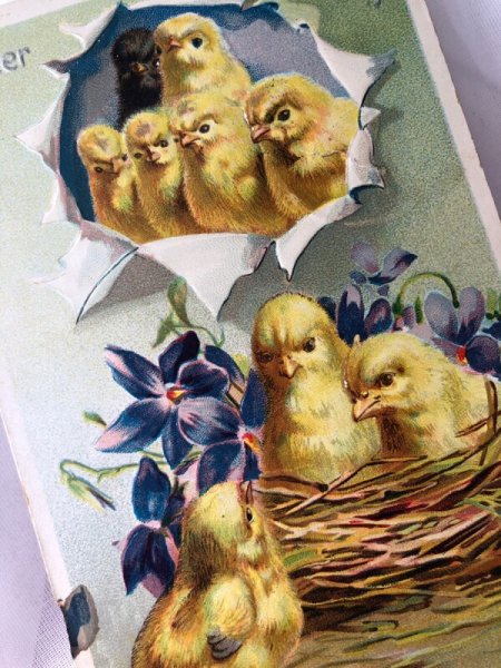 画像2: Postcard　アンティークポストカード　イースター　スミレのお花とヒヨコ (2)