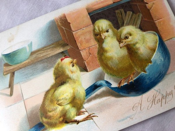 画像2: Postcard　アンティークポストカード　イースター　フライパンとヒヨコ (2)