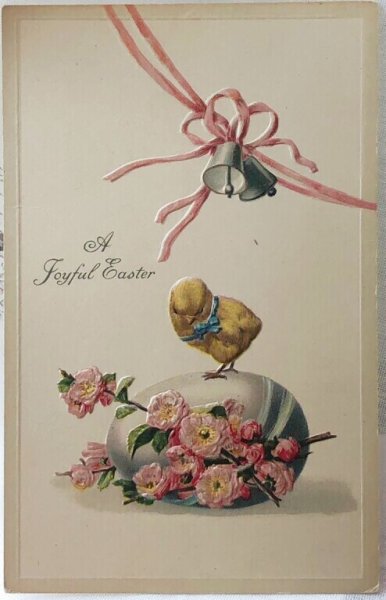 画像1: Postcard　アンティークポストカード　イースター　ヒヨコと桃のお花と卵 (1)