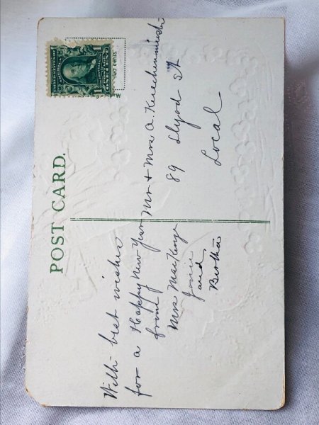 画像3: Postcard アンティークポストカード 大きなキノコと女の子 新年祝い New Year (3)