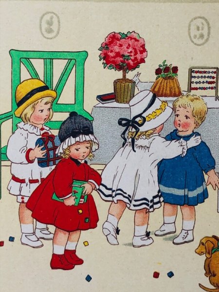 画像2: Postcard  アンティークポストカード   女の子たちのパーティ ダックスフンド犬 Lia Doring  1919年 (2)