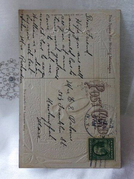 画像3: Postcard　アンティークポストカード　イースター　ヒヨコとニワトリ　薔薇のお花　1911年 (3)