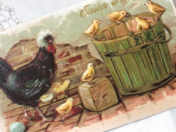 画像2: Postcard アンティークポストカード イースター ヒヨコとニワトリ ポーリッシュ (未使用) (2)