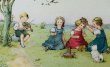 画像2: Postcard 　アンティークポストカード   野原で遊ぶ子どもたち　花輪　猫　バイオリン　Lia Doring 　（未使用） (2)