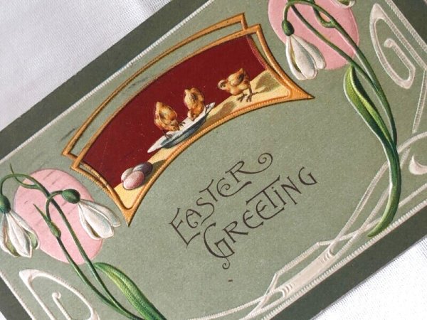 画像2: Postcard アンティークポストカード イースター ニワトリとスノードロップのお花 (2)