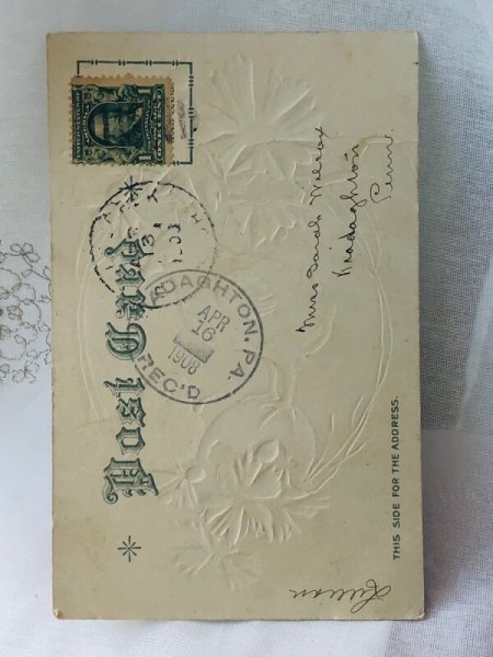 画像3: Postcard アンティークポストカード イースター ヒヨコとお花 ヤグルマギク? コーンフラワー 1908年 (3)