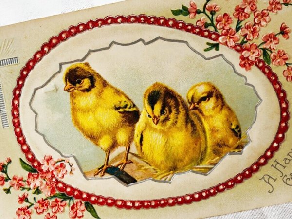 画像2: Postcard　アンティークポストカード　イースター　ヒヨコとピンクのお花 (2)