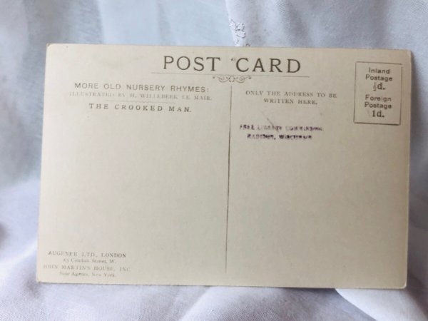 画像3: Postcard  アンティークポストカード 童謡  The Crooked Man 背中の曲がった男 道化師 黒猫 マザーグース H. Willebeek Le Mair  (未使用) (3)