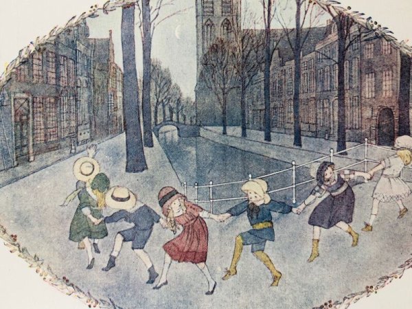 画像2: Postcard  アンティークポストカード 童謡  Girls and Boys come out to Play みんなでお外であそぼう マザーグース H. Willebeek Le Mair  (未使用) (2)