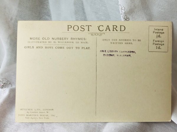 画像3: Postcard  アンティークポストカード 童謡  Girls and Boys come out to Play みんなでお外であそぼう マザーグース H. Willebeek Le Mair  (未使用) (3)